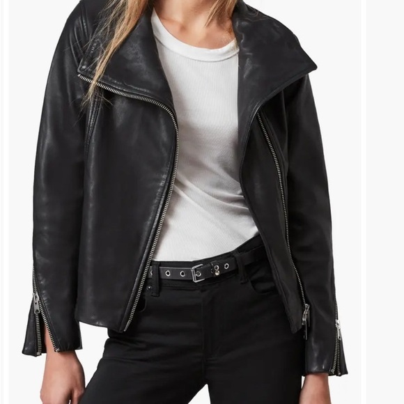 All Saints Black Leather Jacket - Picture 8 of 9